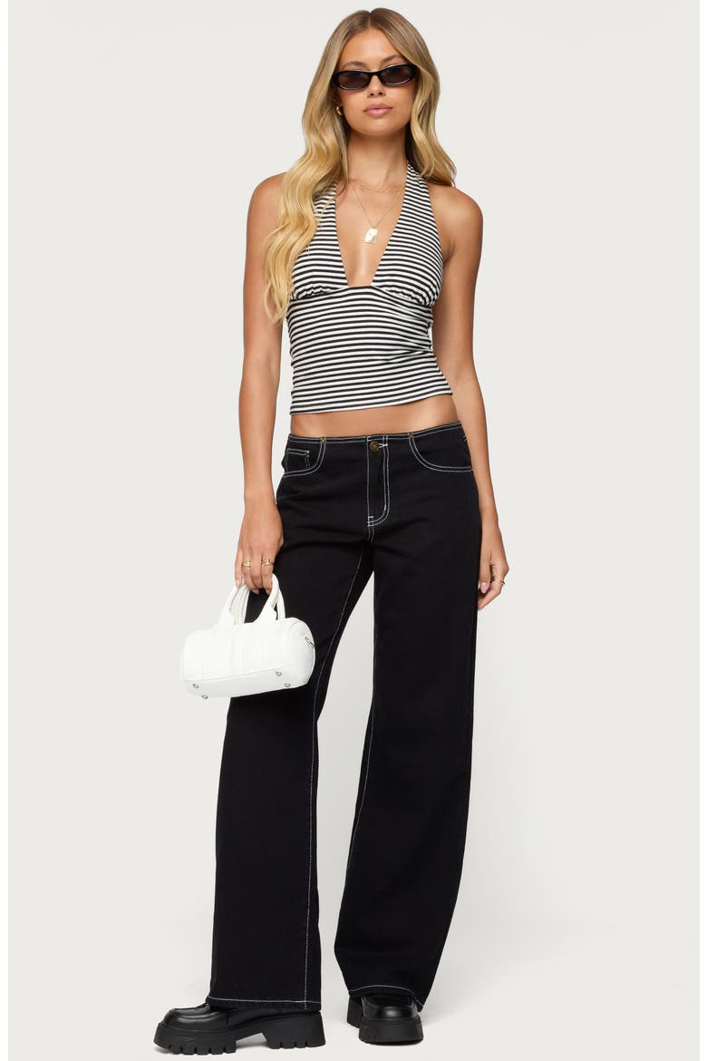 Contrast Stitch Low Rise Wide Leg Jeans, Alternate, color, BLACK