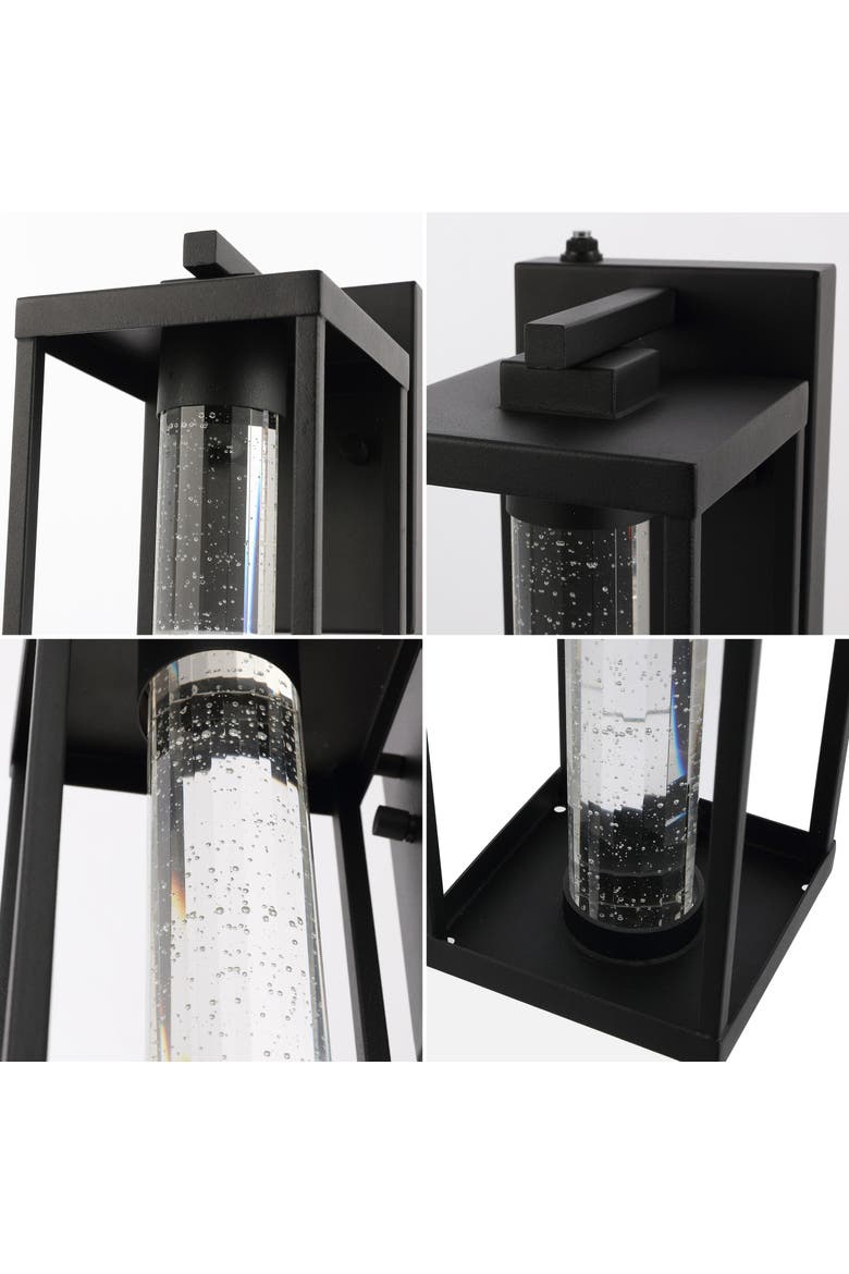 Juno 1-Light Industrial Vintage Iron/Seeded Glass with Dusk-to-Dawn Sensor Integrated LED Outdoor Sconce, Alternate, color, Black