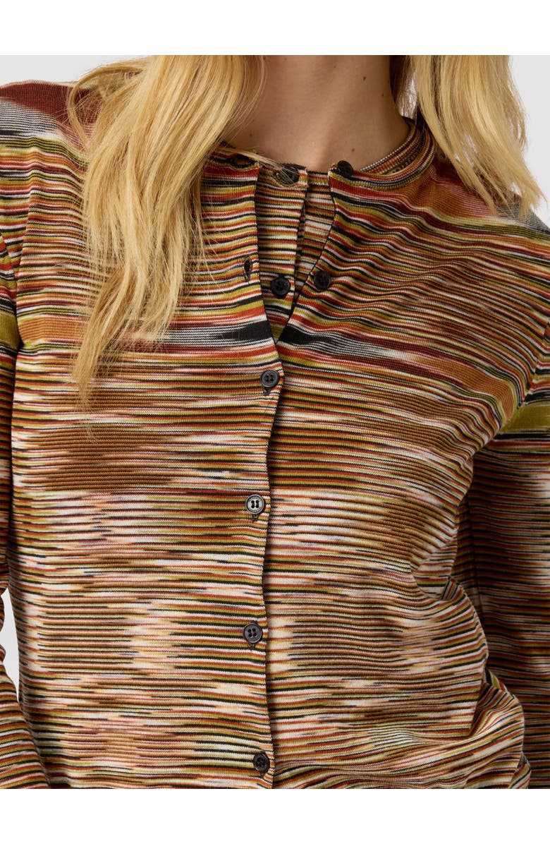 Missoni Short Crew Neck Cardigan In Smooth Flame Knit, Alternate, color, Multicoloured