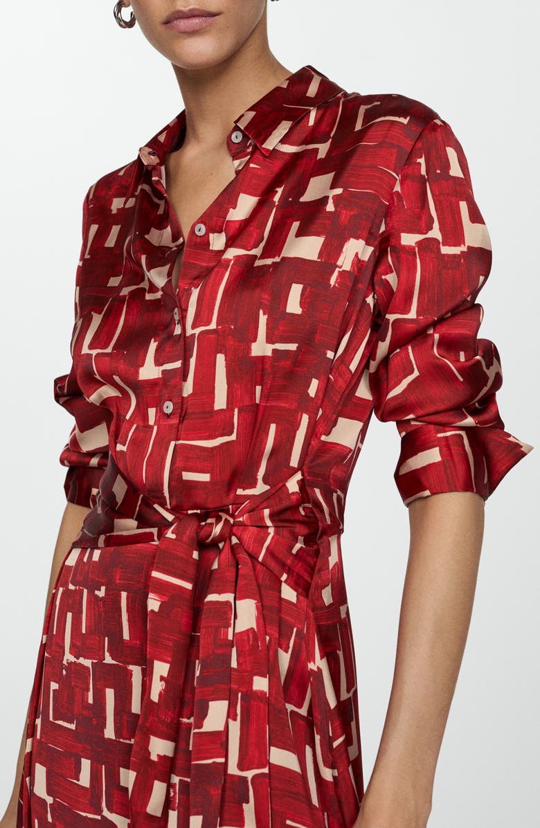 MANGO Print Tie Waist Long Sleeve Maxi Shirtdress, Alternate, color, 