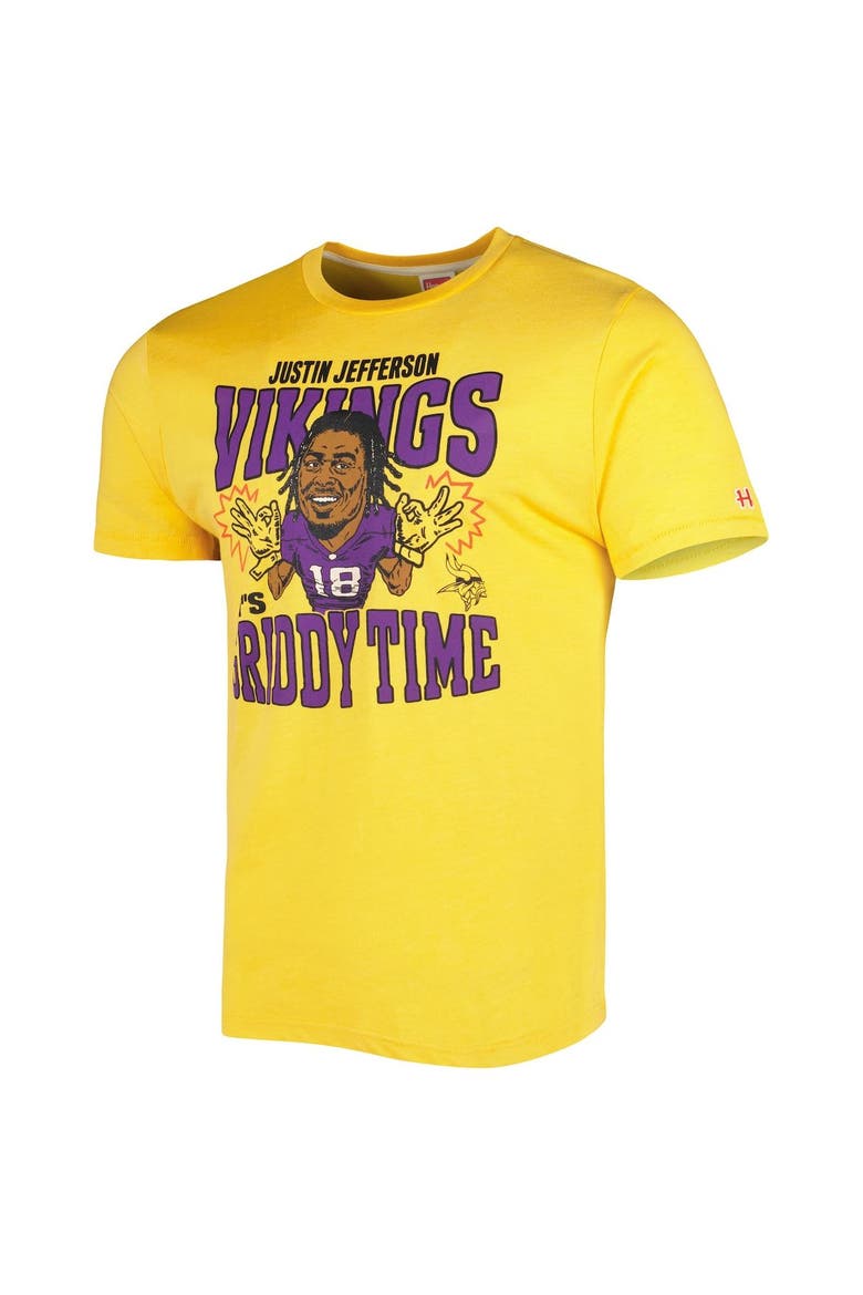 Men's Homage Justin Jefferson Gold Minnesota Vikings Caricature Player Tri-Blend T-Shirt, Alternate, color, Gold