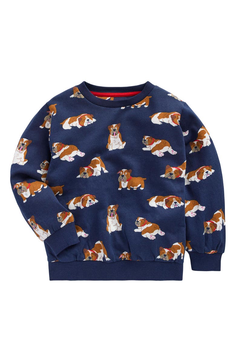 Boden Kids' Bulldog Print Cotton Crewneck Sweatshirt, Main, color, Blue Bulldogs
