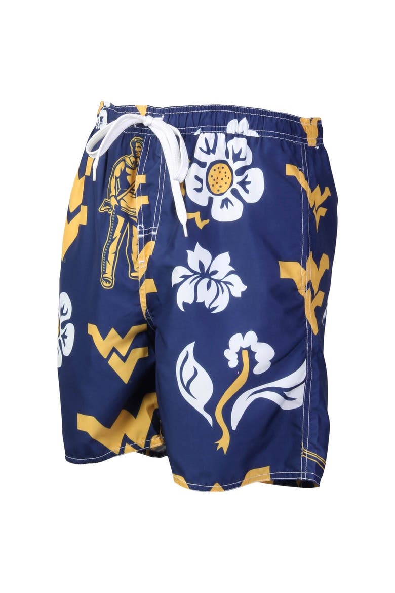 Men's Wes & Willy Navy West Virginia Mountaineers Floral Volley Logo Swim Trunks, Alternate, color, Navy
