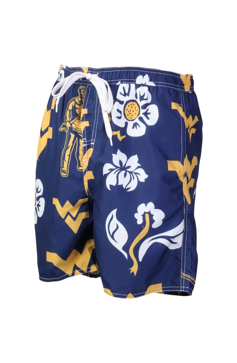 Wes & Willy Men's Wes & Willy Navy West Virginia Mountaineers Floral Volley Logo Swim Trunks, Alternate, color, Navy