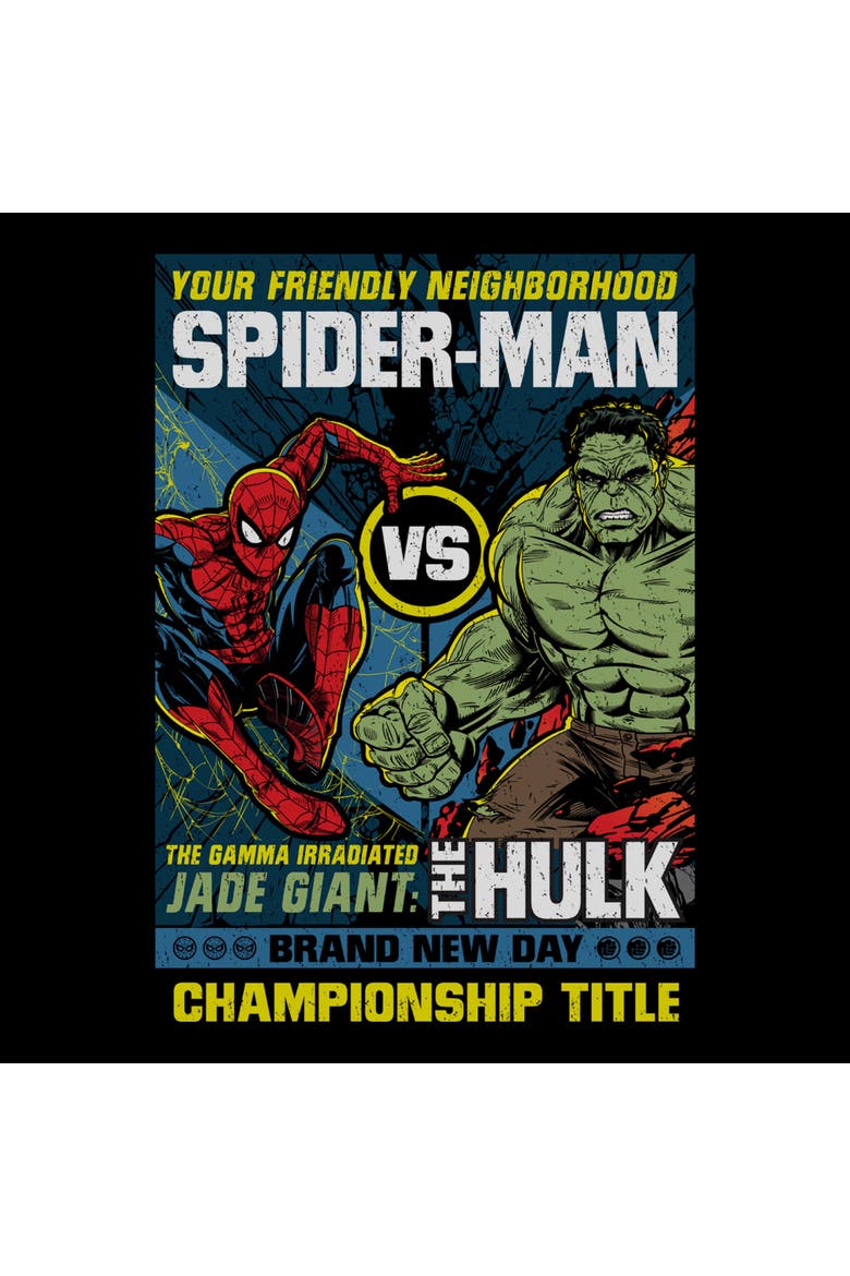Mens Marvel Spider-Man Brand New Day Friendly Neighborhood vs Hulk T Shirt, Alternate, color, Black