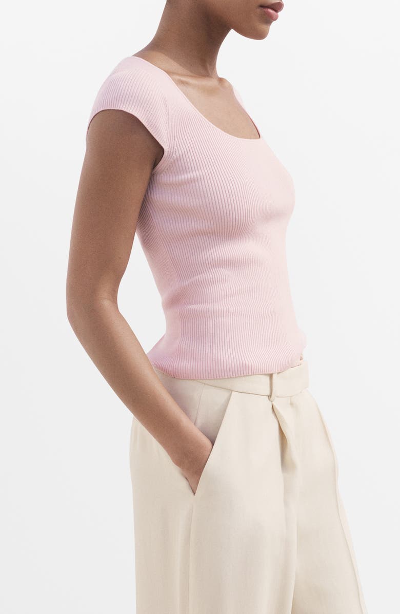 MANGO Short Sleeve Rib Sweater, Alternate, color, Pastel Pink