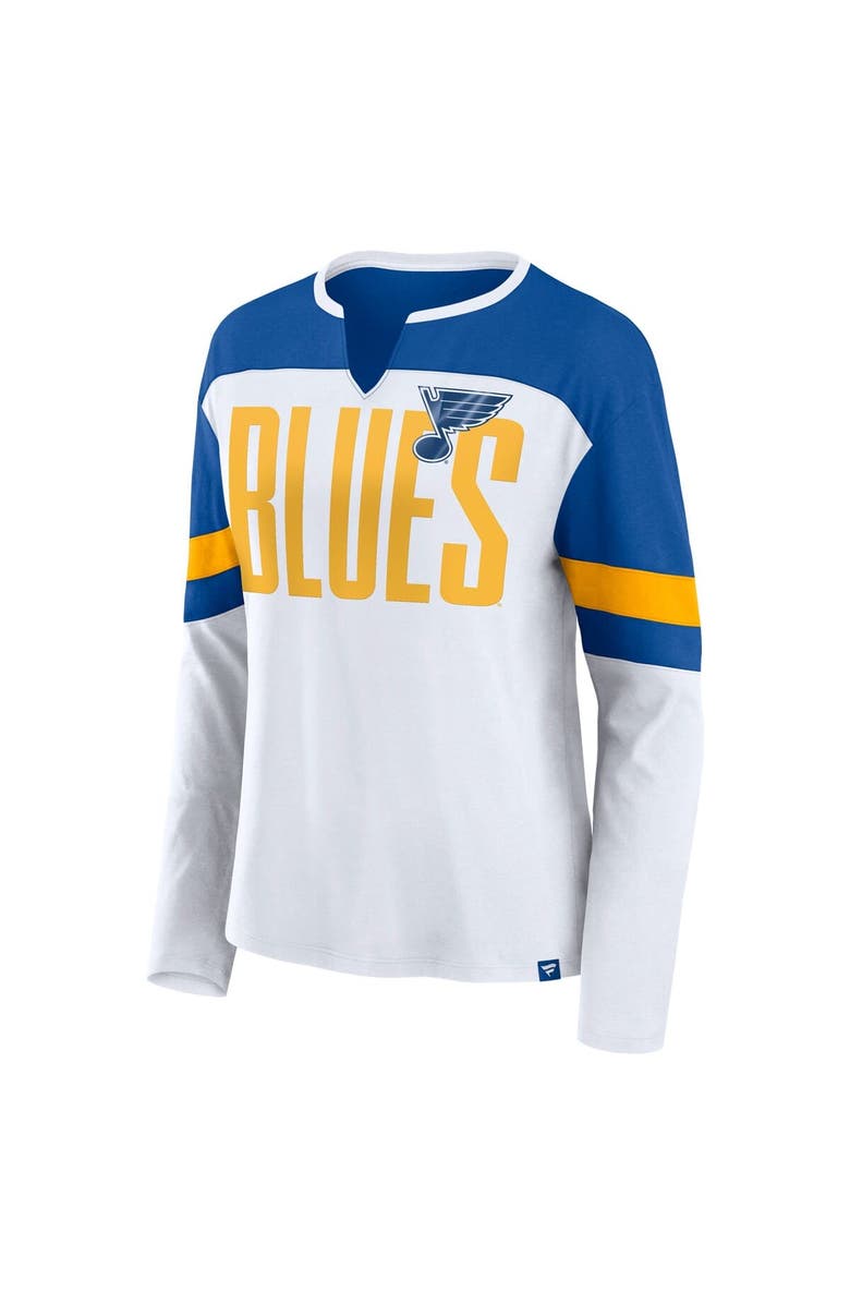 FANATICS Women's Fanatics White/Blue St. Louis Blues Frozen Long Sleeve Notch Neck T-Shirt, Alternate, color, White