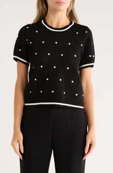 Adrianna Papell Short Sleeve Jacquard Sweater