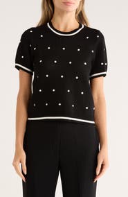 Adrianna Papell Short Sleeve Jacquard Sweater
