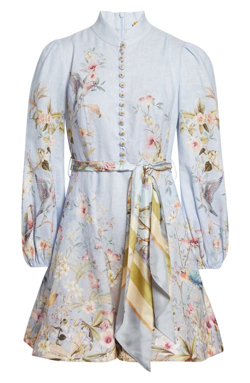 Zimmermann Rebellion Long Sleeve Linen Belted Minidress In White