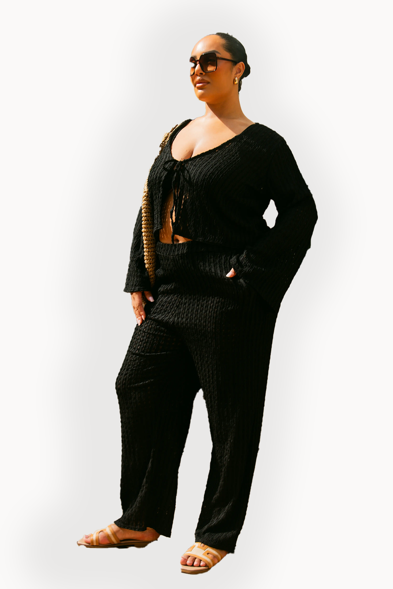 Curve Crochet Tie Front Resort Top, Alternate, color, Black