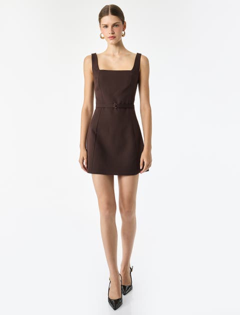 Square Neck Sleeveless Belted Mini Dress