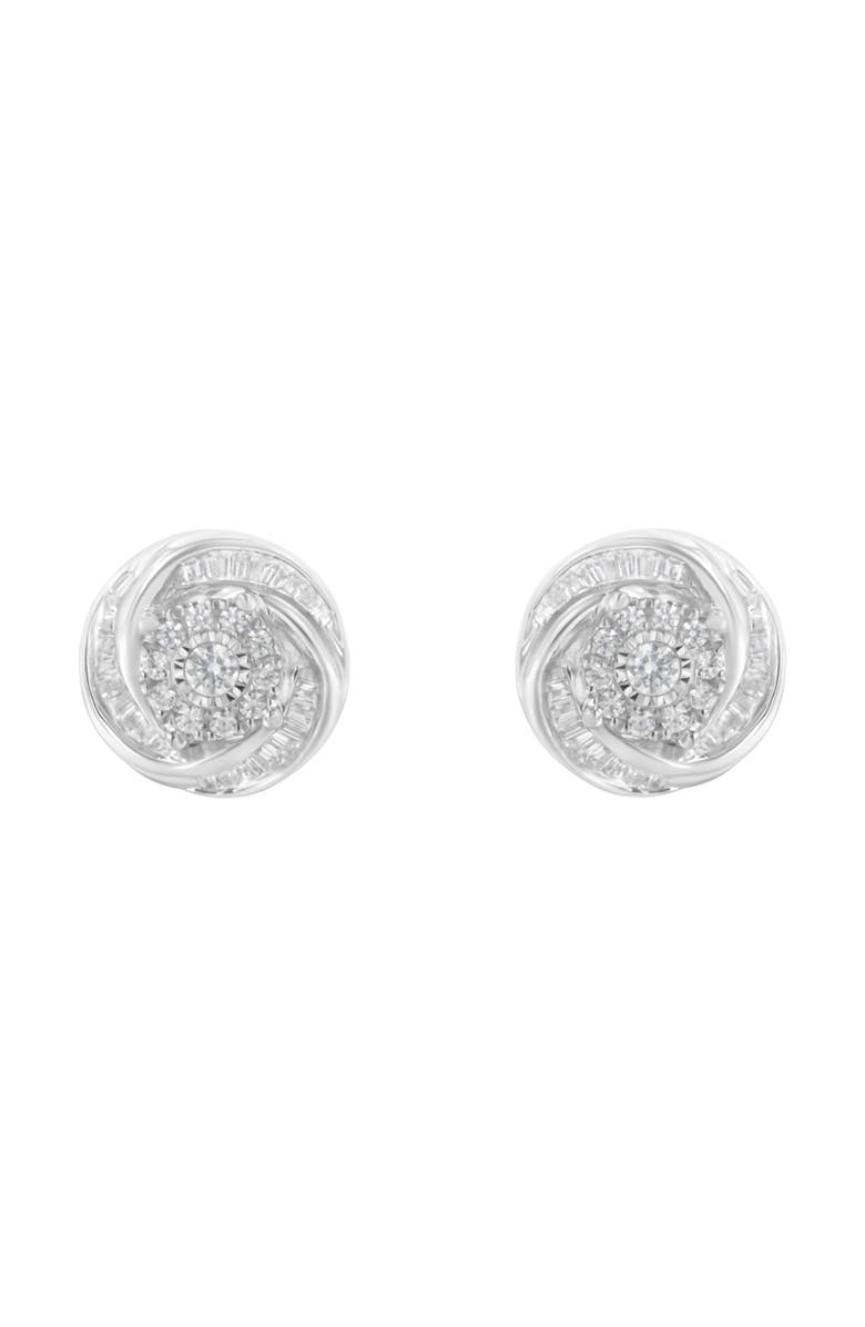 Haus of Brilliance Silver 3/4 Ct Round and BaguetteDiamond Love Knot Stud Earring, Alternate, color, White