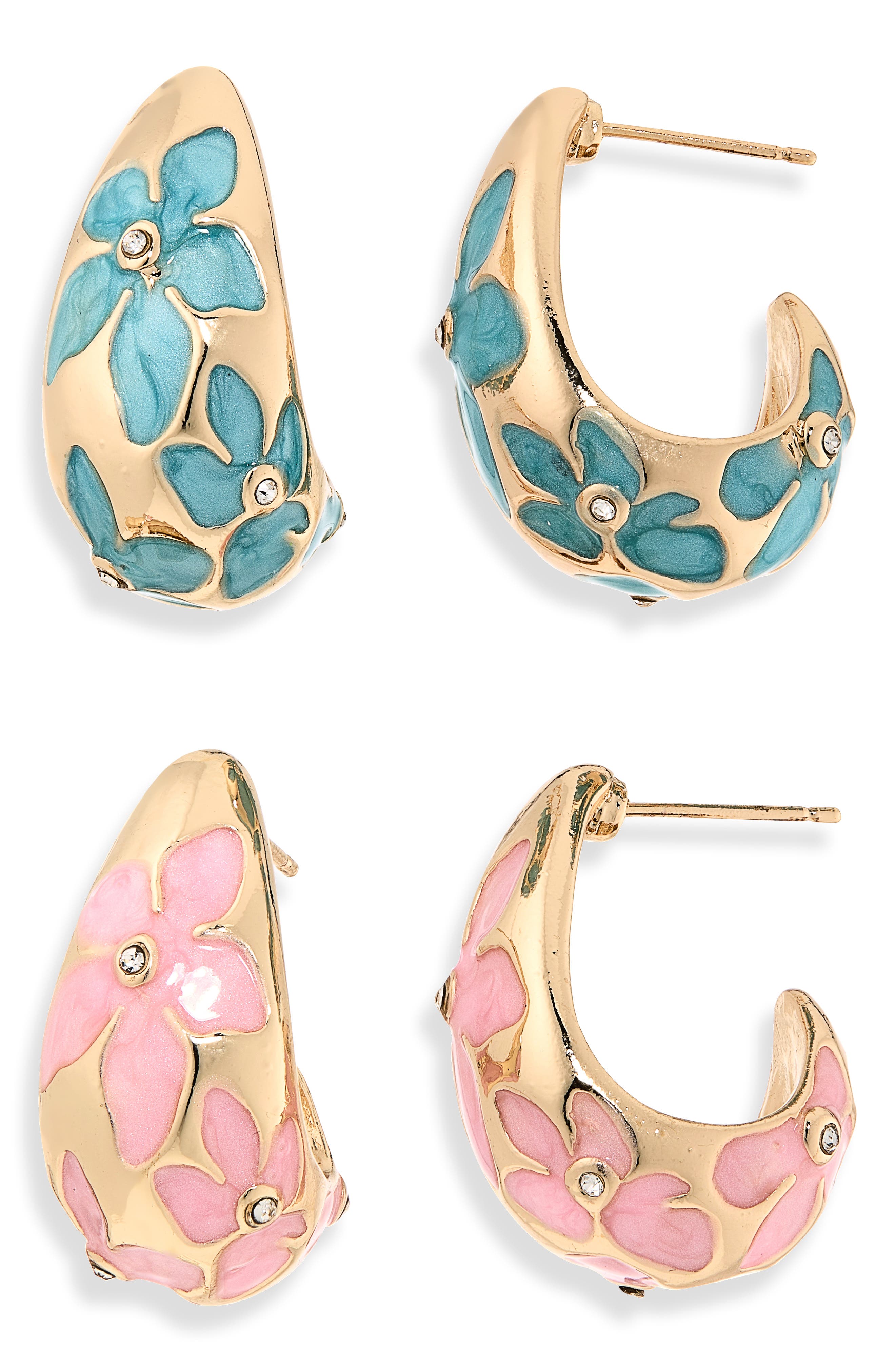 NATASHA Set of 2 Flower Assorted Hoop Earrings