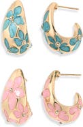 NATASHA Set of 2 Flower Assorted Hoop Earrings
