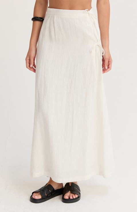 Faux Wrap Linen Maxi Skirt