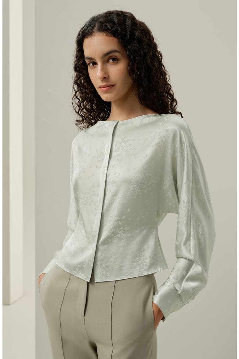 Women's YING Jacquard Silk Blouse, Alternate, color, Jade Green