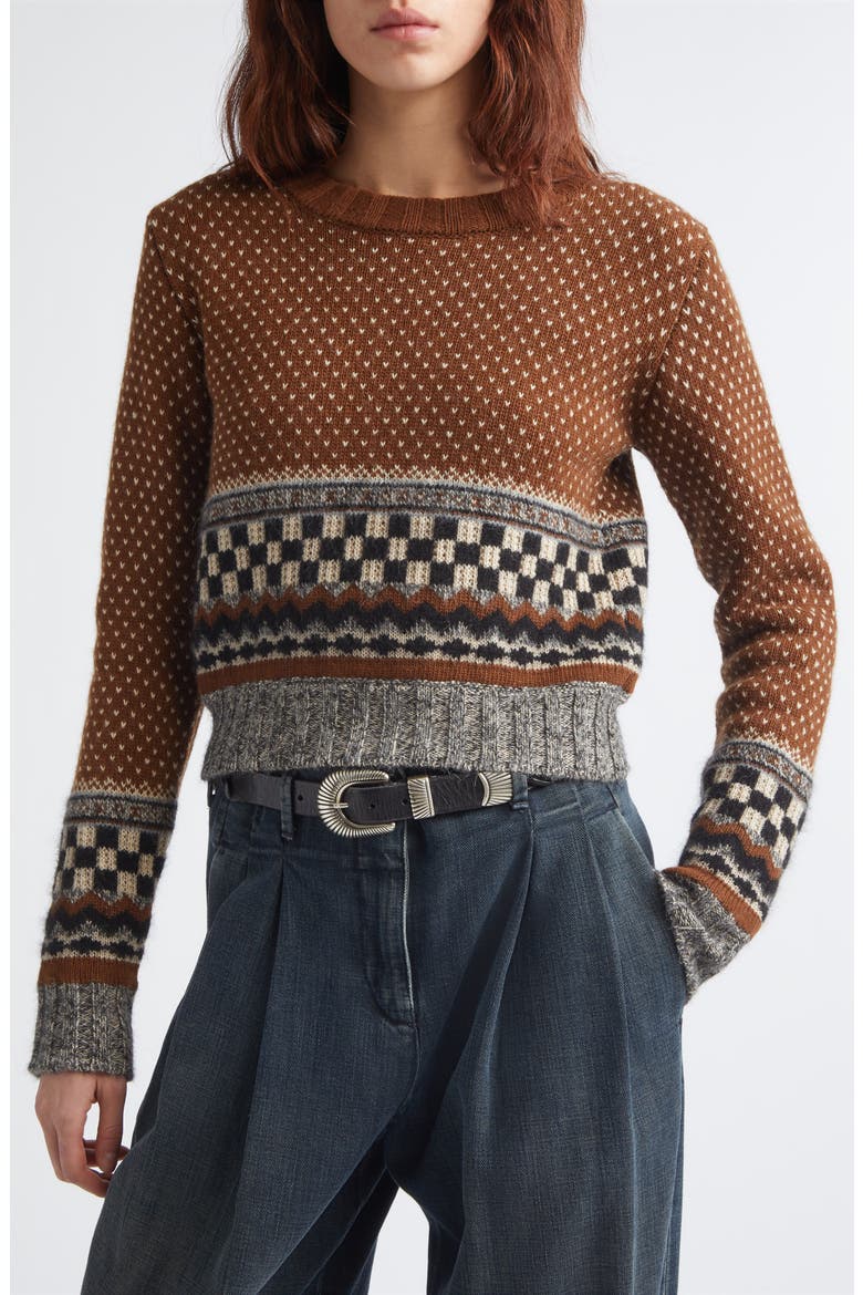 Journey Intarsia Crop Sweater, Alternate, color, BROWN/ BLACK/ WHITE