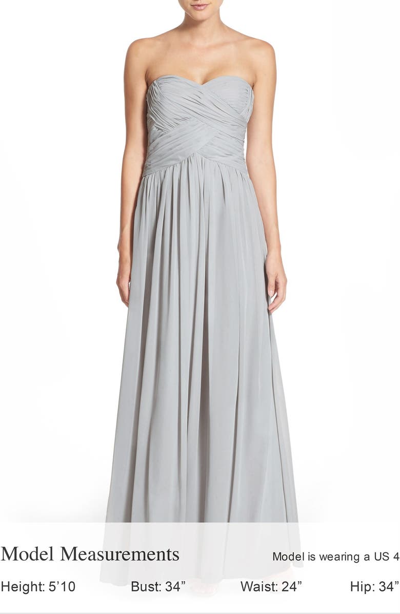 JS Boutique Strapless Ruched Chiffon Gown, Alternate, color, 