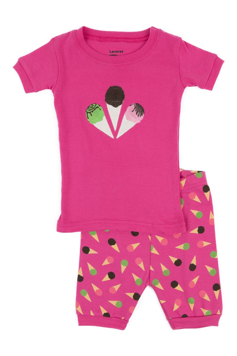 Ice Cream Print Top & Shorts Pajama Set, Main, color, PINK