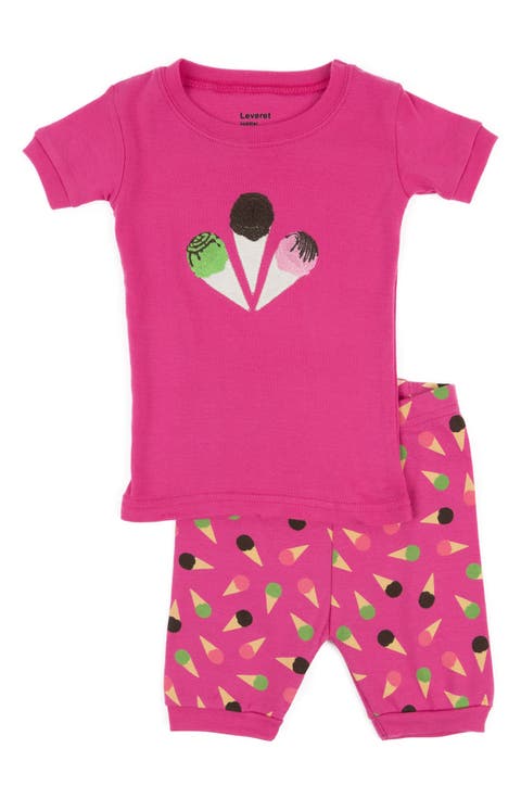 LEVERET Ice Cream Print Top & Shorts Pajama Set