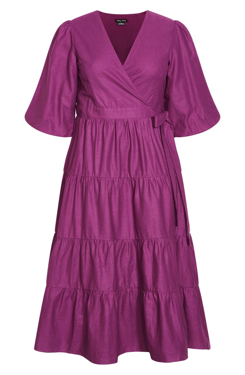 City Chic English Rose Linen & Cotton Wrap Maxi Dress, Alternate, color,