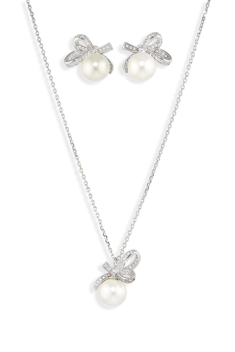 all tied up pendant necklace and stud earrings set, Alternate, color, CREAM/ SILVER.
