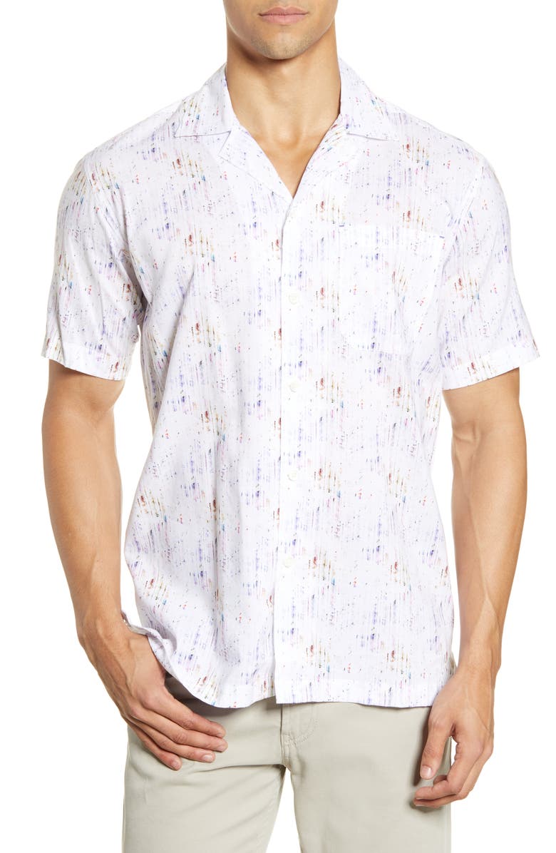 Bugatchi Shaped Fit Short Sleeve Button-Up Camp Shirt, Main, color, 