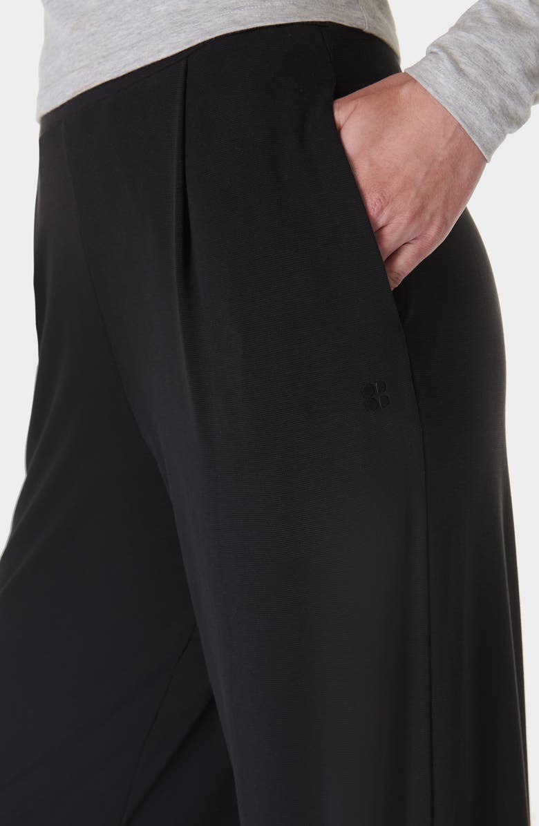 Sweaty Betty At Ease Pleated Wide Leg Pants, Alternate, color, Black