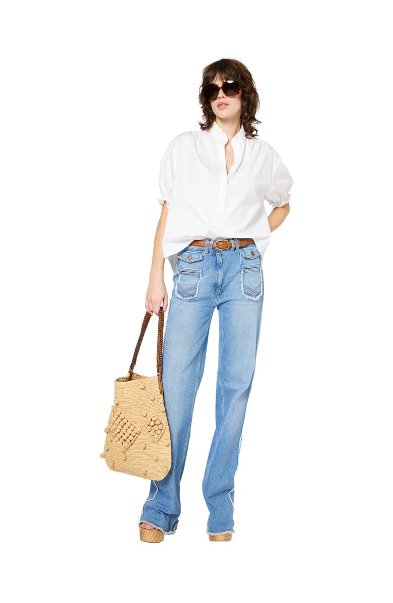 GERARD DAREL Annyr Ruffled Mandarin Collar Blouse, Alternate, color, White