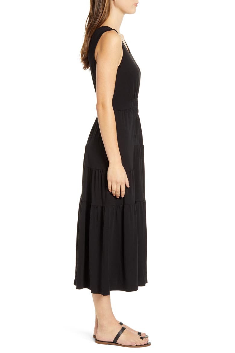 Kamala Tiered Ruffle Jersey Midi Dress, Alternate, color, BLACK