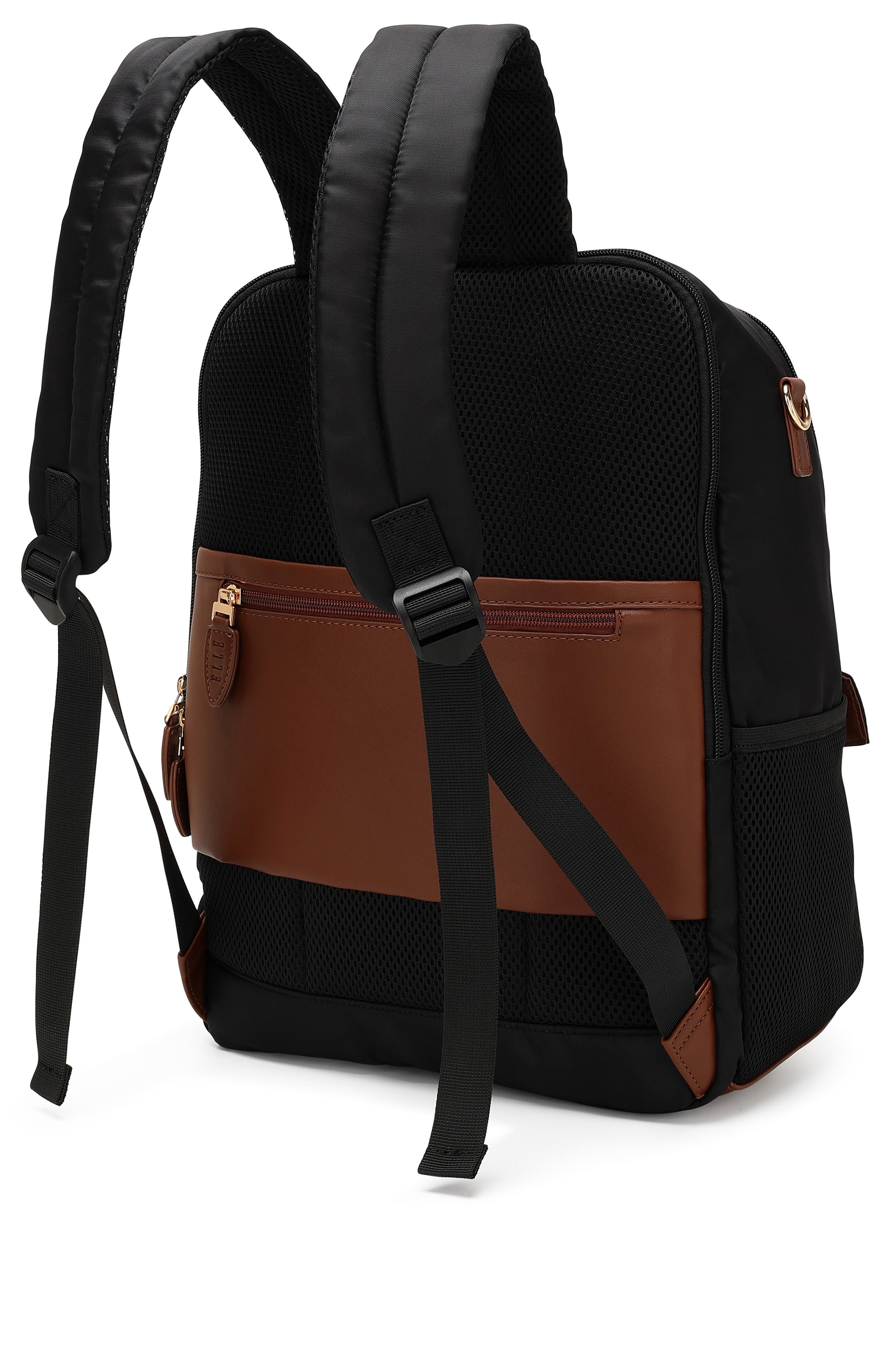 ELLE Luxe Journey 18L Twill and Vegan Leather Backpack, Alternate, color, Black