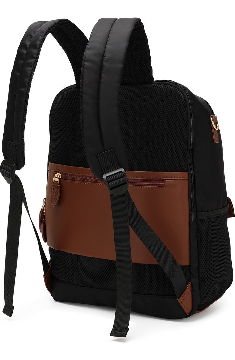 ELLE Luxe Journey 18L Twill and Vegan Leather Backpack, Alternate, color, Black
