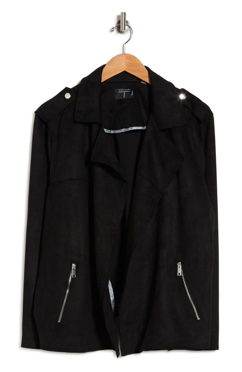 T Tahari Faux Suede Moto Jacket, Alternate, color, 