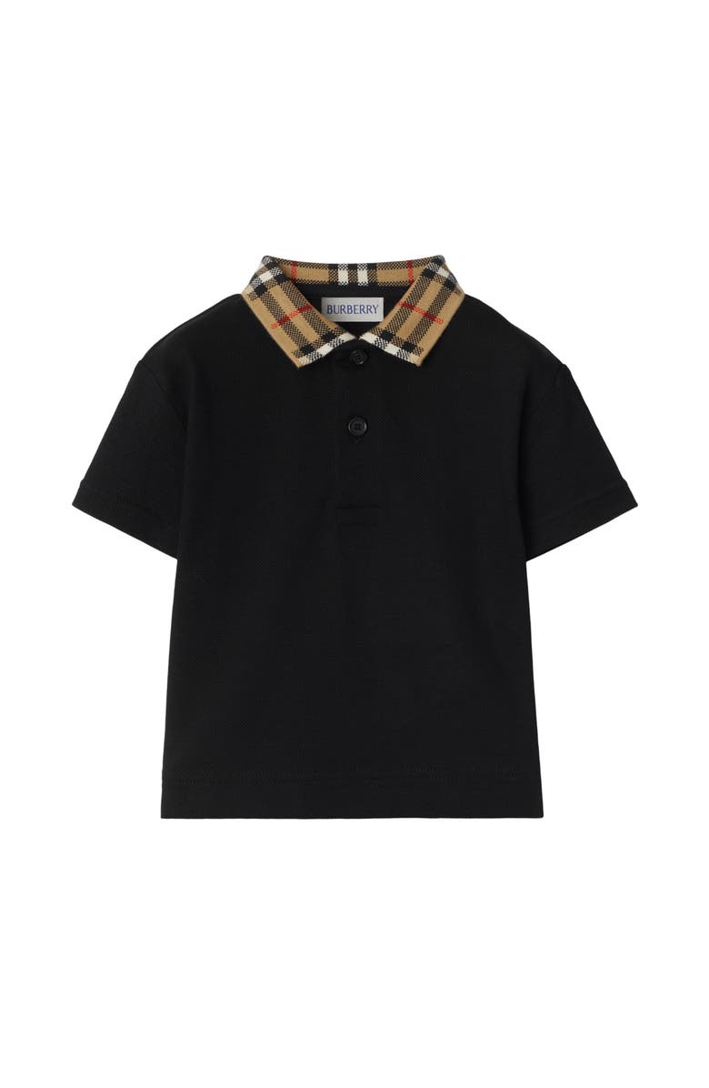 Burberry Check Collar Cotton Polo Shirt, Main, color, Black