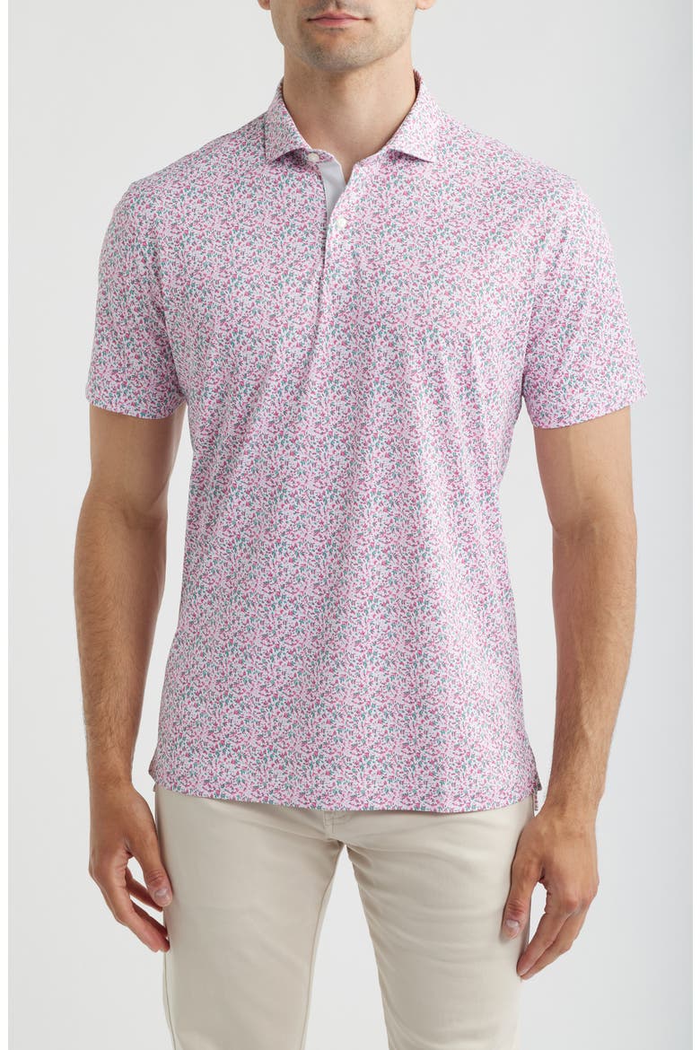 Bloom Neat Floral Performance Polo, Main, color, PALM BEACH
