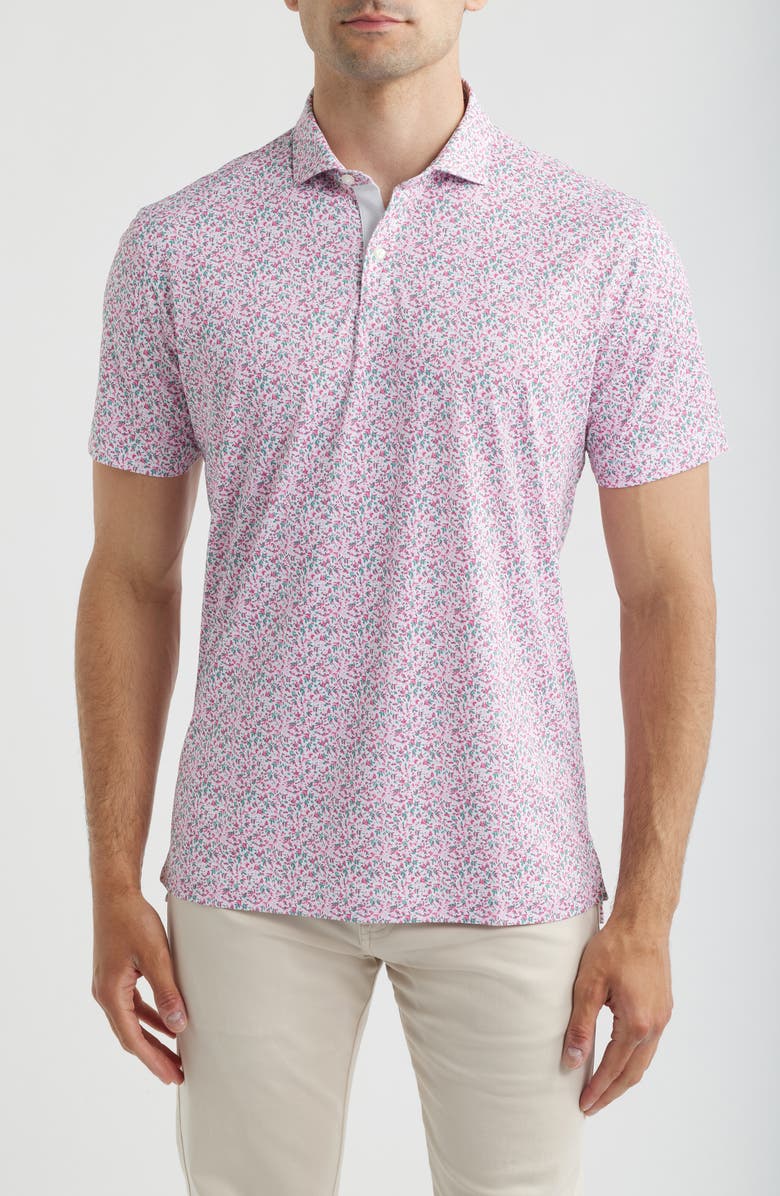 johnnie-O Bloom Neat Floral Performance Polo, Main, color, Palm Beach