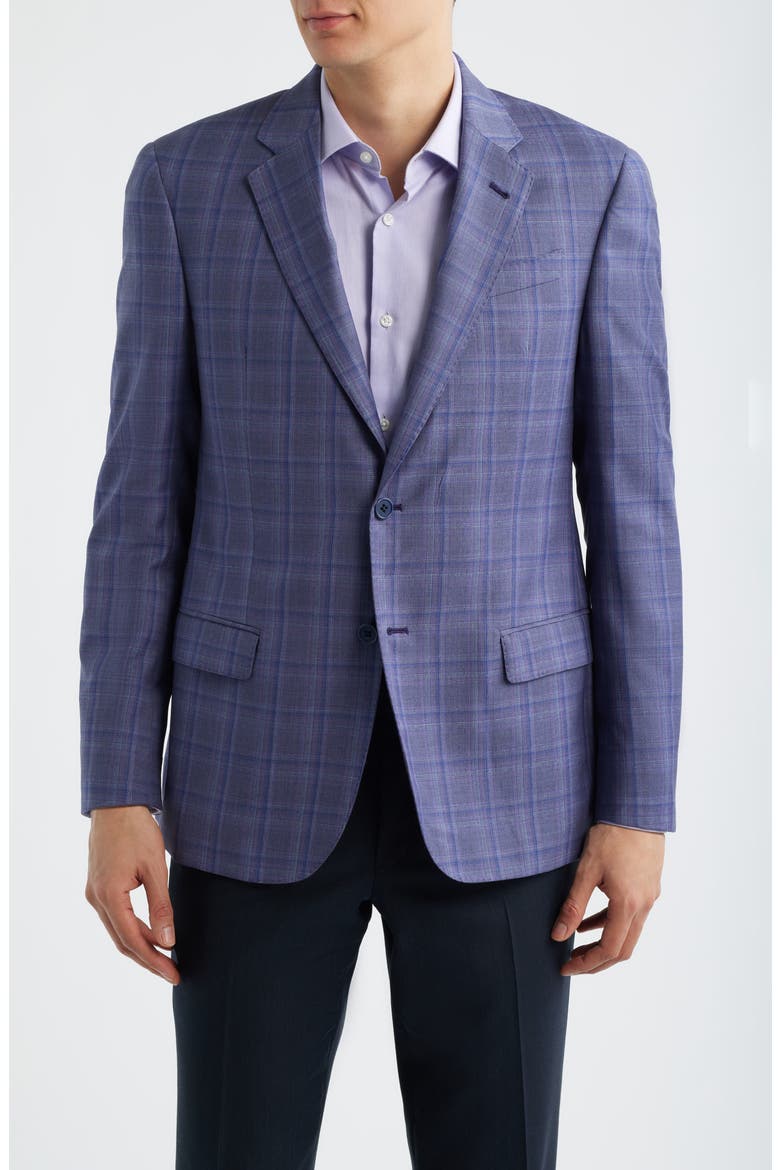 Purple & Grey Check Virgin Wool Sport Coat, Main, color, PLUM