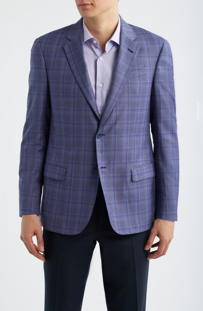 Emporio Armani Purple & Grey Check Virgin Wool Sport Coat, Main, color, Plum