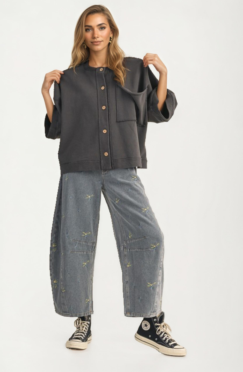 Knit and Lounge Relaxed Oversized Button-Up Shirt Jacket, Alternate, color, 