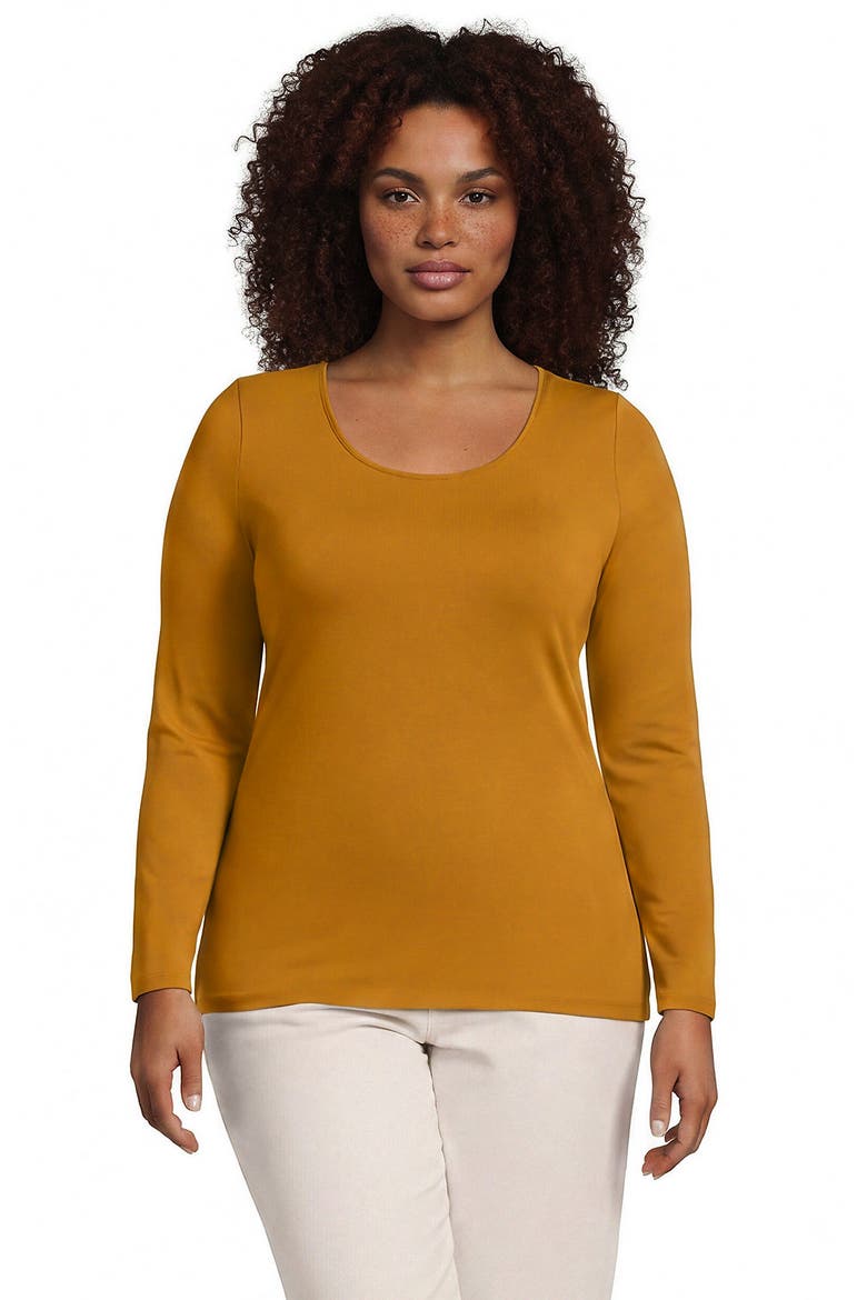 Plus Size Lightweight Jersey Skimming Long Sleeve Scoop Neck T-shirt, Main, color, Vintage Amber