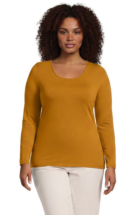 Plus Size Lightweight Jersey Skimming Long Sleeve Scoop Neck T-shirt