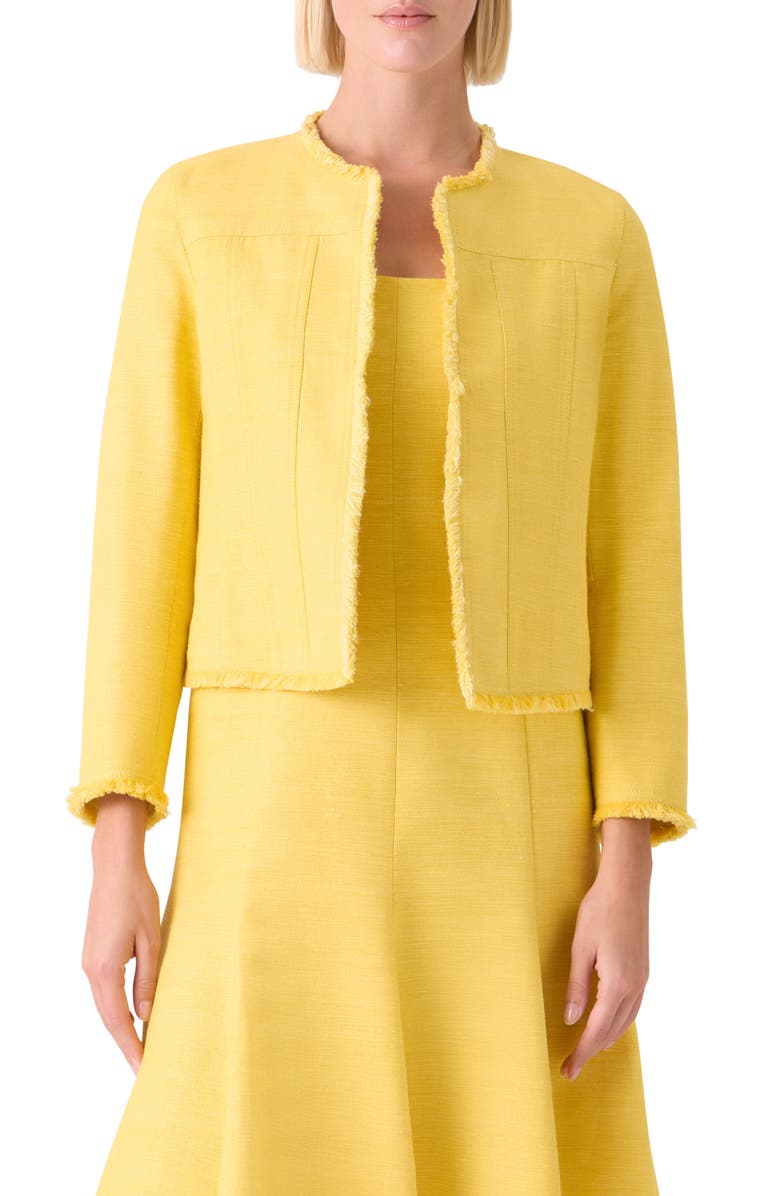 Akris punto Crop Silk & Cotton Shantung Jacket, Main, color, Lemon Zing