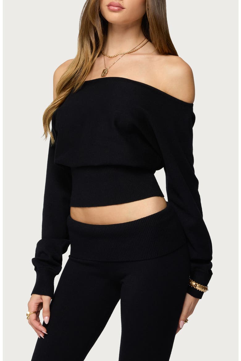Skyla Off the Shoulder Crop Sweater, Alternate, color, BLACK