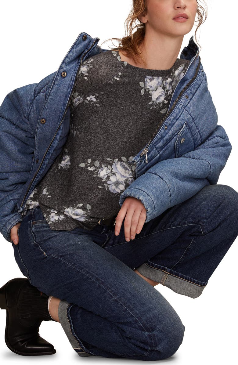 Lucky Brand Cloud Raglan Sleeve Knit Top, Alternate, color, Black Floral