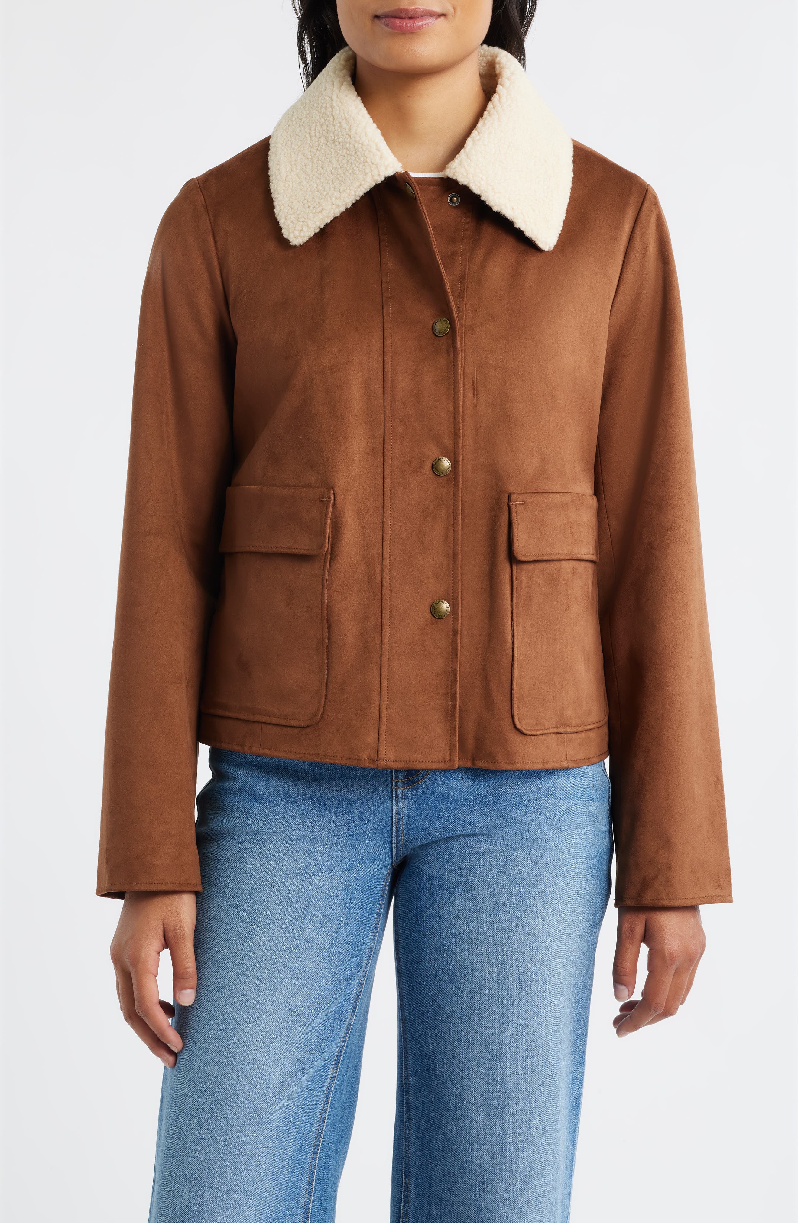 Sam Edelman Faux Leather Jacket with Faux Shearling Collar