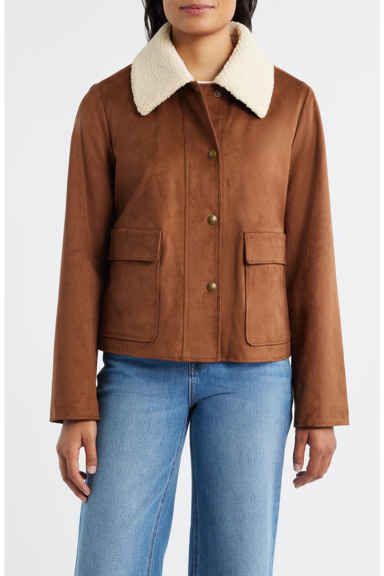Faux Leather Jacket with Faux Shearling Collar, Main, color, CYRUS TAN