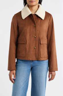 Sam Edelman Faux Leather Jacket with Faux Shearling Collar