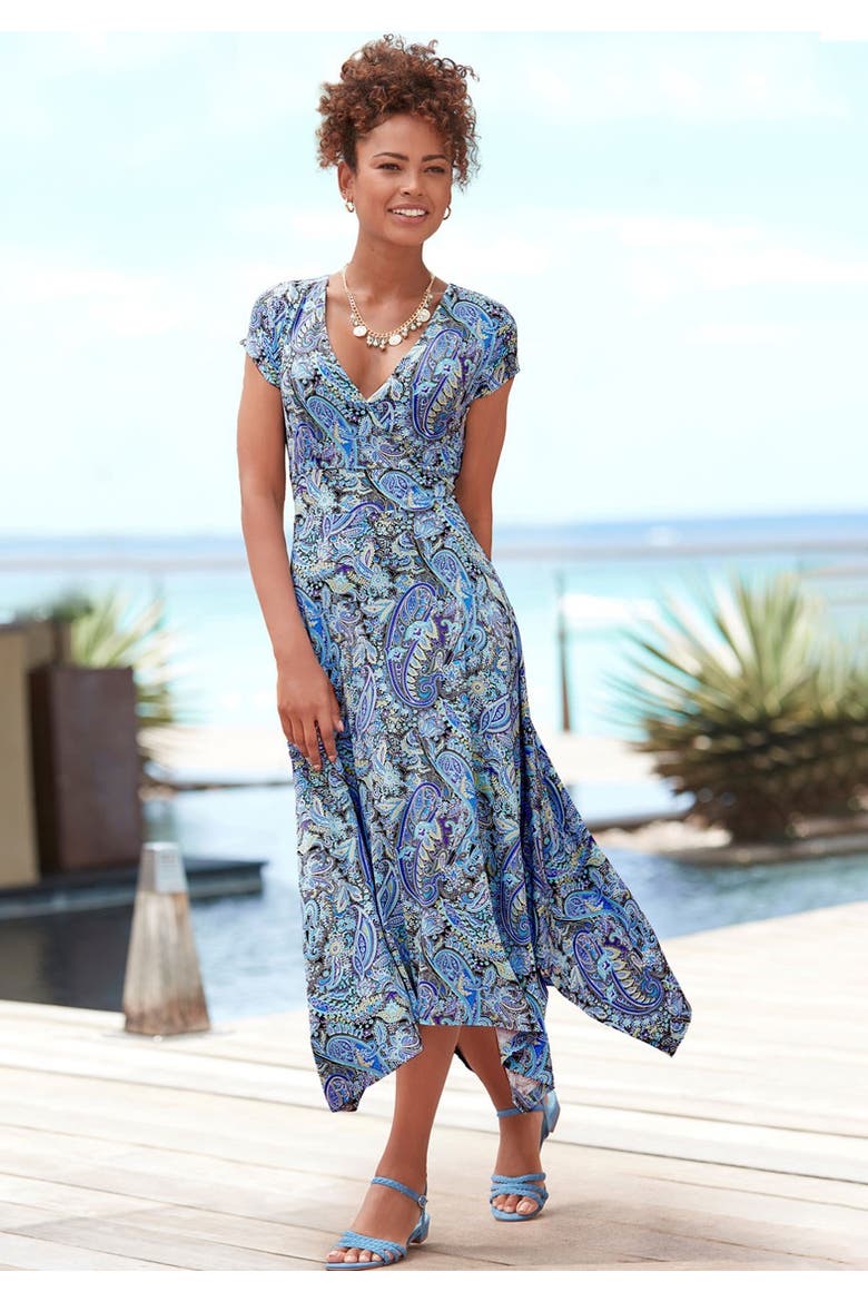 Handkerchief Hem Dress, Alternate, color, Blue Multi