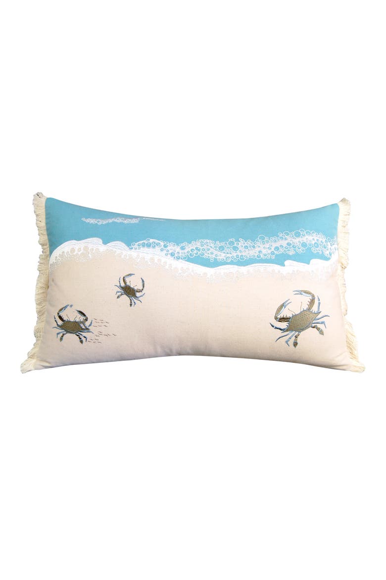 Crab with Waves Indoor Cotton Lumbar Accent Throw Pillow Decor, Main, color, Blue